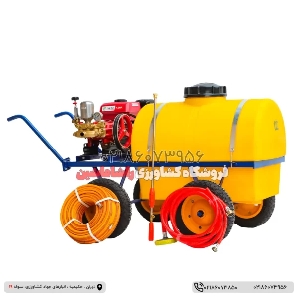 garden sprayer 8 سمپاش 200 لیتری با شلنگ جمع کن و موتور تیرکس