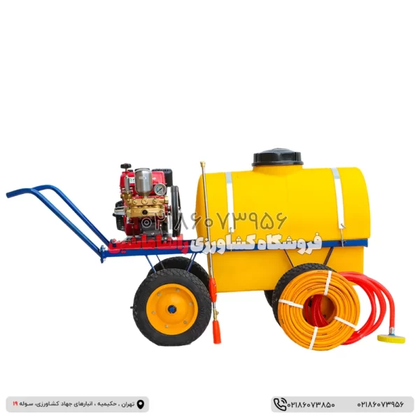 garden sprayer 9 سمپاش 200 لیتری با شلنگ جمع کن و موتور تیرکس و پمپ اف اس تی